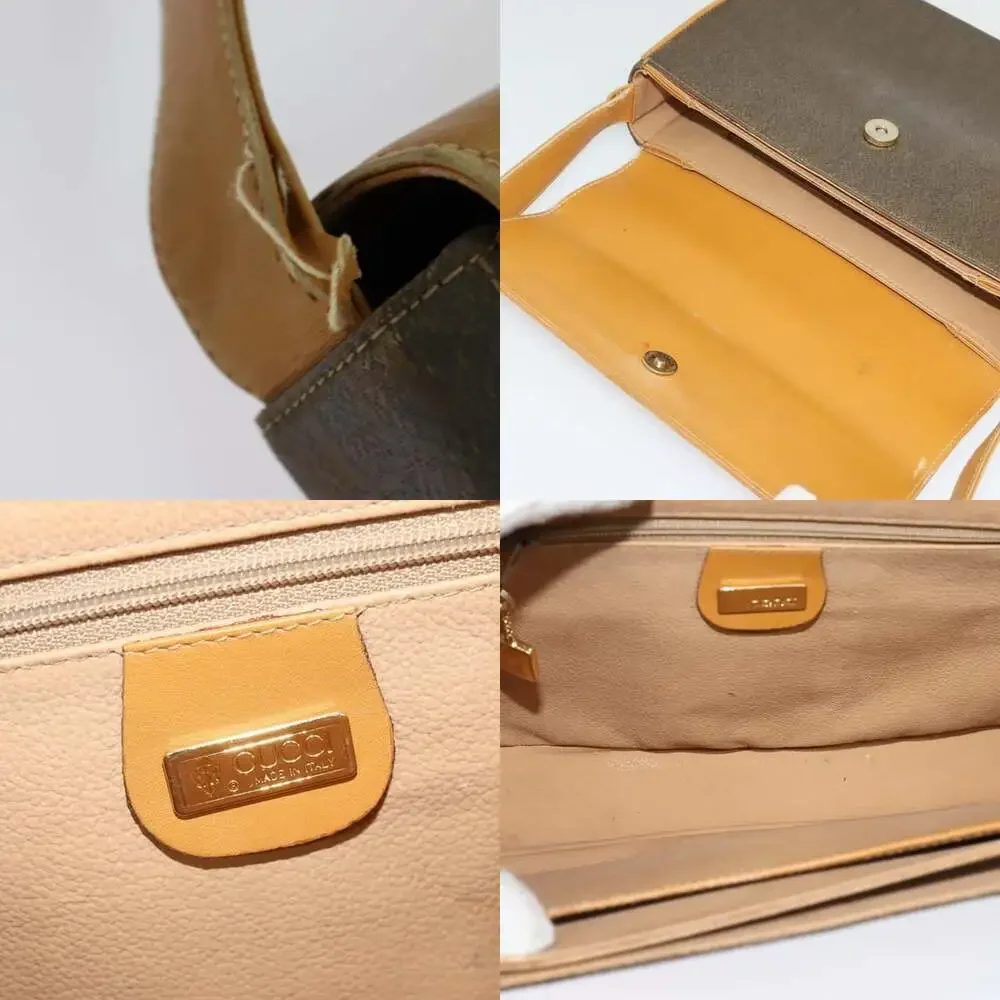 GUCCI Shoulder Bag Canvas Leather Brown Gold - Picture 11 of 13